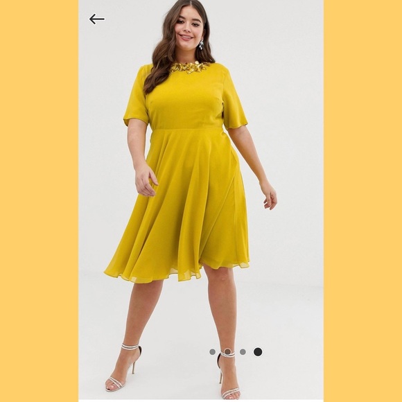 ASOS Curve Dresses & Skirts - ASOS DESIGN Yellow Dress with Embellished Neckline